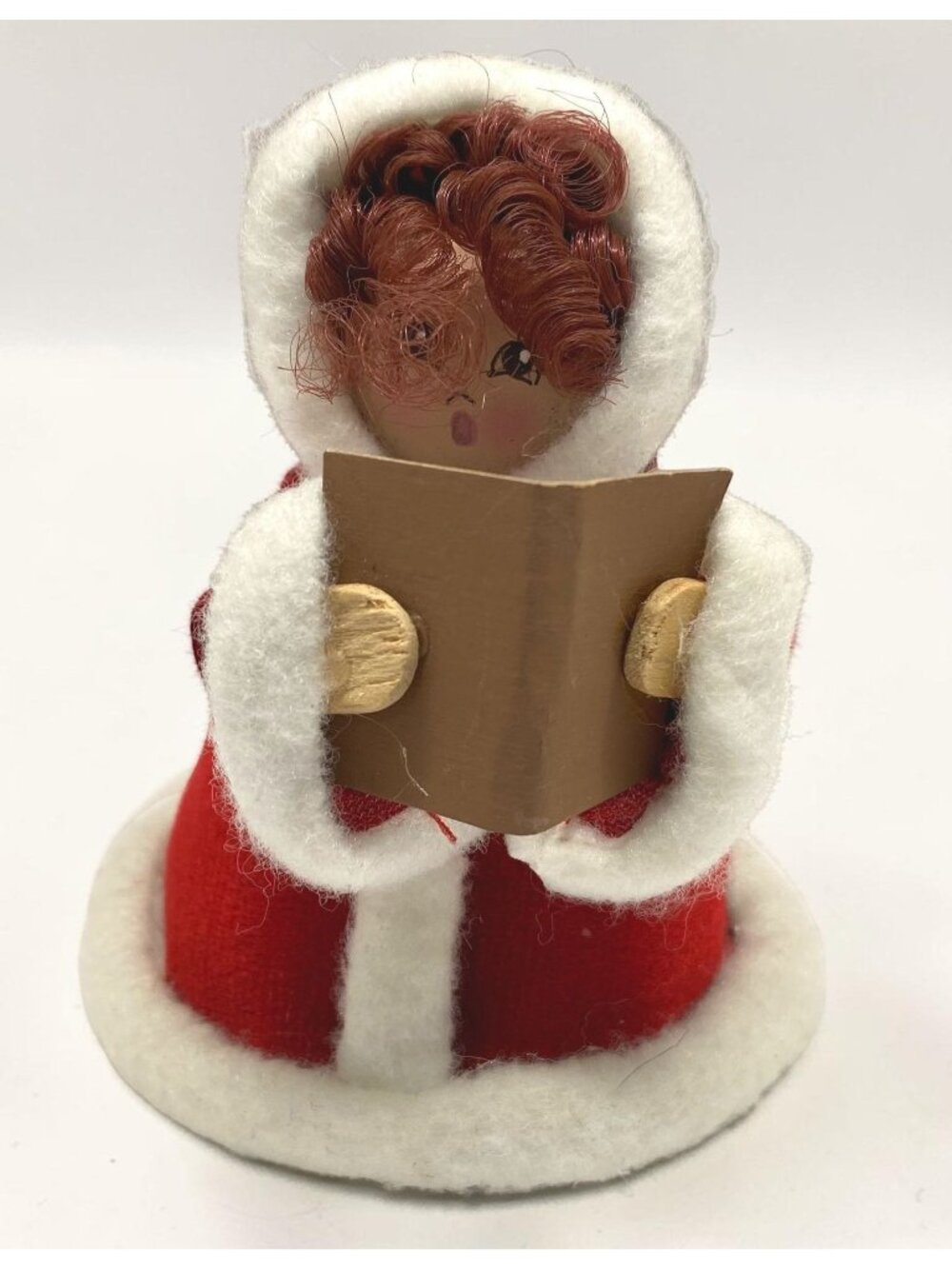 Christmas Caroler Holiday Figurine Handmade Red Velvet Coat Choir Singing Woman